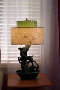 1950s lamp with reproduction fiberglass lampshade