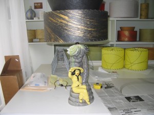 1950s ceramic lamp and fiberglass shade