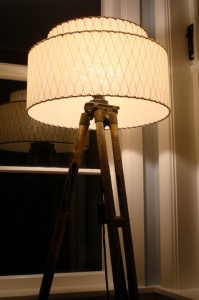 retro lampshade on vintage tripod lamp