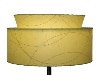 atomic 2 tier fiberglass lamp shade, xl size, bright olive, lit