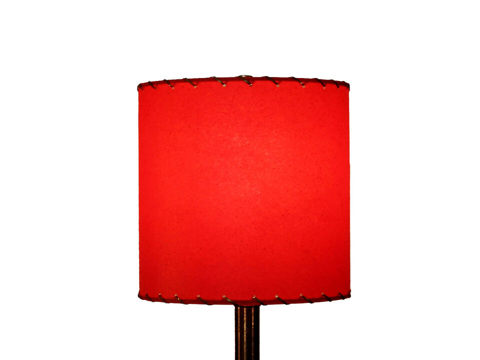 red fiberglass drum lampshade lit d8