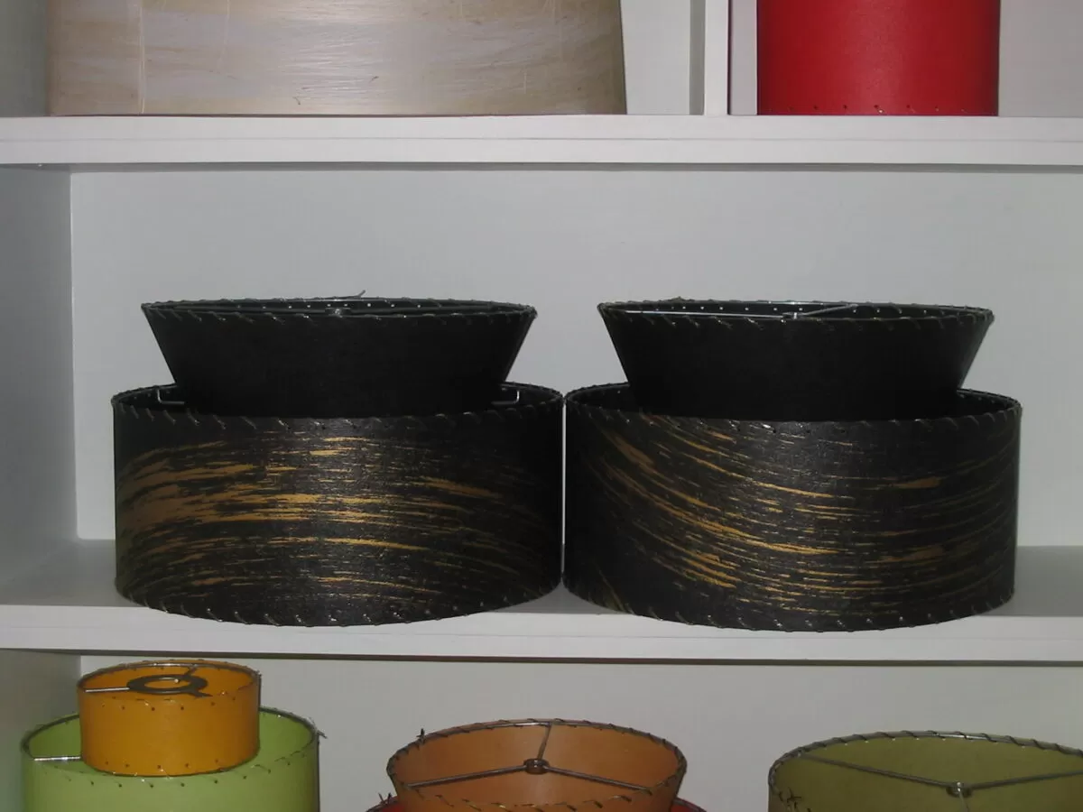 pair of black atomic lampshades